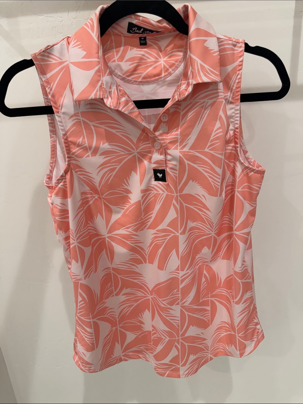 Bad Birdie Coral and White Sleeveless Polo Top